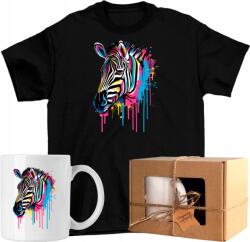  Szett Póló Bögre állat art művészet zebra ló 2 Kész Ajándék