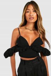 Boohoo EC22220 Boohoo Crop Top Vállpántos Fodrokkal És Cipzárral (18) L