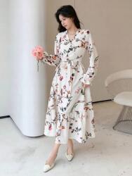 Dazy IC22310 Dazy Elegáns Ruha Virágmintás Hosszú Ujjú Öv (16) XL