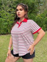 Shein piké póló, gallérral, gombos, csíkos, Size 46