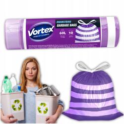 Vortex 60L-es Zsákok Vortex Hdpe 60X65CM Összehúzó Szalaggal, Lila Fehér Erős 10DB (WORKI 60L VORTEX HDPE 60X65CM TAŚMA ŚCIĄGACZ)