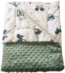  Zsálya zöld munkagép mintás kétoldalas baba takaró - 75x100 cm