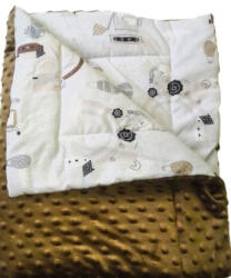  Barna munkagép mintás kétoldalas baba takaró 75x 100 cm