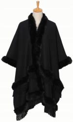 DEMUR Női Poncsó, fekete, rojtos kötött szőrme, univerzális méret