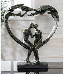  Szívben ülő szerelmes páros szobor bronz színben 30cm