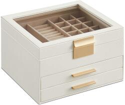 SONGMICS Ékszerdoboz üvegtetővel, ékszertartó doboz, fehér (JBC239WT)