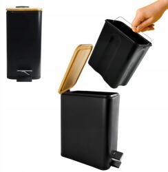 Rodeno Szemetes 6L Fekete Téglalap Alakú Bambusz Fedővel, Acél, Tartós (ROD9001)