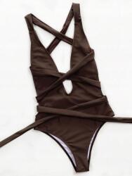 Shein Kötős, Hátkivágott fürdőruha, barna, Size L