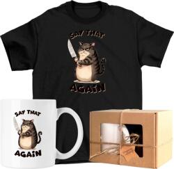 Bögre szett Póló cica kés vicces mem cat Kész Ajándék 128 (AP51.30.128)