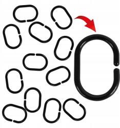 Rodeno Fekete Karikák Zuhanyfüggönyhöz 12 Db Univerzális Vízálló Akasztók (ROD2502)