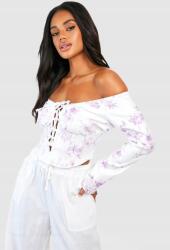 Boohoo FC13315 Boohoo Virágmintás Felső Nyitott Vállú Hosszú Ujjú (20) XL