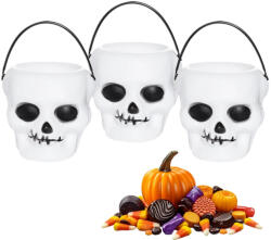  3 darabos műanyag kicsi halloween cukorkatartó vödör - Koponya
