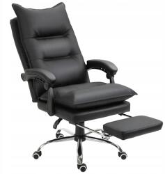PAKO Fekete Öko Bőr Irodai Fotel Lábpárnával (Fotel Biurowy Skóra Eko Z Podnóżkiem Czarny)