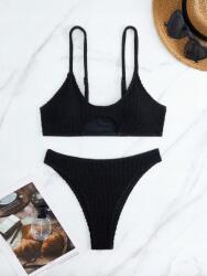 Shein Kétrészes texturált fürdőruha, fekete, Size S, poliészter