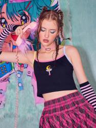 Romwe LC94306 Romwe Kontrasztos Vállpántos Felső (22) L