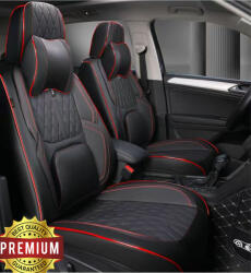  Fiat Bravo 15 részes Prémium Magas minőségű Műbőr üléshuzat szett nyakpárnákkal - Légzsákos - Osztható - Fekete/Piros színben (AL-02102Bravo)