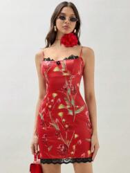 Shein EC16110 Shein Szatén Ruha Vékony PÁNTOKkal, Csipkés, Virágmintás (17) L