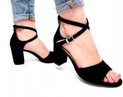  Fekete Velúr Magassarkú Szandál 36-OS (KRZ022-30-TK)