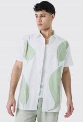 Boohooman IC31115 Boohoo Fehér Rövid Ujjú Ing Levélmintával (17) M