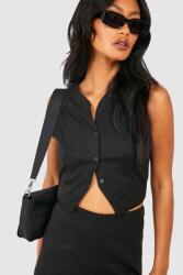 Boohoo fekete bordázott mellény, Size L, gombos, poliészter