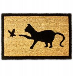 Relaxdays Lábtörlő macska motívummal, 40x60 cm, kókuszszínű, csúszásgátló alátéttel (10016759)