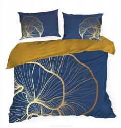Eurofirany Prémium szatén ágyneműhuzat 160x200 Eurofirany arany bézs levelek sötétkék (383873 Eurofirany)