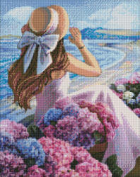 Ideyka Set goblen cu diamante, cu sasiu, Coasta de mare cu flori, 40x50 cm (AMO7384)