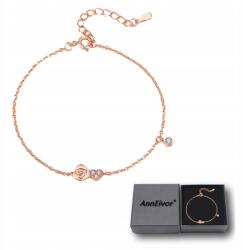  Női Karkötő Ezüst 925 Lánc Szív Rózsa Kristály Finom (Bransoletka Srebrna 925 Róża Serce Kryształki)