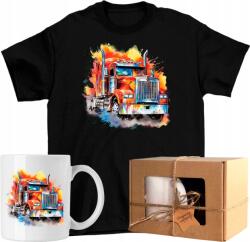  Póló szett Bögre teherautó félteherautó Semi-Truck Kész Ajándék