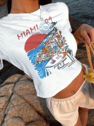 Shein KC81316 Shein Rövid Fehér Nyomott Mintás Póló (23) S