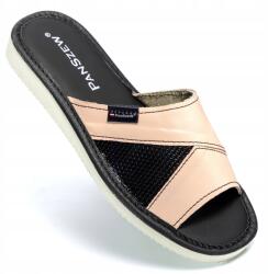 PanSzew Premium Női Bőr Papucs, Kényelmes Topánka, Lengyel Gyártmány, 36-41-es Méret (Różowe Klapki Odkryte ze Skóry Naturalnej)