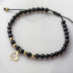 LeksusGold Arany zsinóros karkötő ónix gyöngyökkel, szívecskével pr. 585 (L145A)