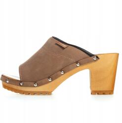PanSzew Női Bőrből Készült Fapapucs Magas Sarkú Nyitott Orral 35-41 PanSzew (Chodaki Damskie Skórzane Drewniane na Lato)