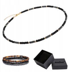 3 db-os szett Karkötők Nyaklánc Chocker Fekete Ónix Tigrisszem Hematit (Komplet Czarny Onyx 4 mm Hematyt Regulowany)