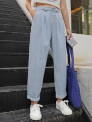 Shein EC26219 Shein Magas Derekú Farmer Nadrág Egyenes Szárú (22) M