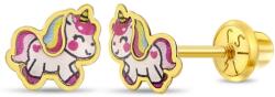 Bebe Gold Cercei din Aur 14K pentru Copii - Unicorn Emailat Multicolor, inchidere cu Filet si Protectie