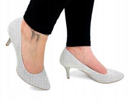  Ezüst Csillámos Puha Magassarkú Cipő Bőr 40-ES (KRZY150-502-TK)