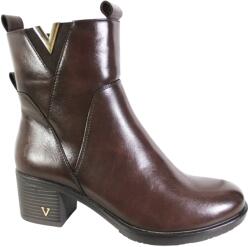 VINCEZA 58581 Női Bokacsizma, Size 39, csokoládébarna bőr, vastag sarok (58581)