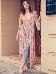 Shein EC16217 Shein Aszimmetrikus Elegáns Kimonó Fodros Virág Mintás (22) S