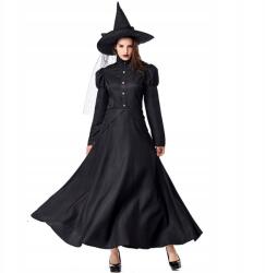  Boszorkány Jelmez, L Size, fekete ruha, kalap, Halloween, elegáns (6978272311343)