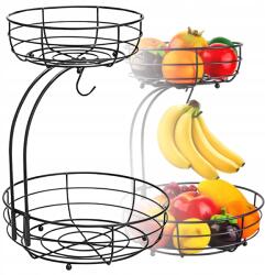 GALAXIA Fém Gyümölcskosár Zöldség Kosár Emeletes Állvány Fekete 2 Szint (Czarny metalowy koszyk na owoce)