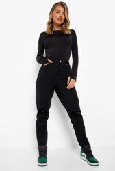 Boohoo EC36105 Boohoo Mom Jeans Női Farmer, Magas Derék, Szaggatott (18) M