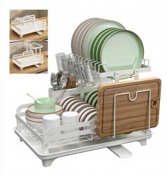  Összecsukható edénytartó állvány 2 szintes csepegtető lefolyóval Fém Fehér (5908453118929)