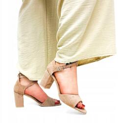  Bézs Velúr Magassarkú Szandál Bézs 38-AS (KRZ022-31-TK-G)