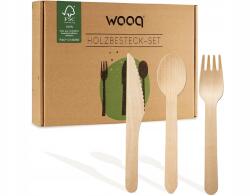  Fa evőeszköz készlet, 200db, villa, kanál, kés, eldobható Wooq (WOOQ)