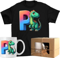  Póló szett Dino bögre dinoszaurusz t-rex ábécé P betű Kész Ajándék
