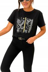  Női póló szívek és pillangók mintával fekete