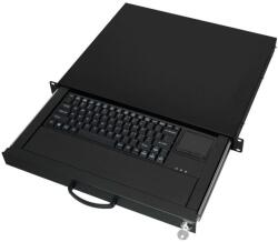  Aixcase AIX-19K1UKDETB-B 19" Rack Szekrénybe építhető 1U fiók + Billentyűzet (US) + Touchpad