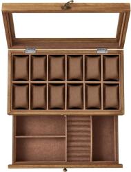 SONGMICS 12 rekeszes óratartó doboz rusztikus dió színben (JOW012K01)