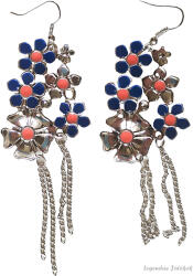 Xuxa Kék-rózsaszín virágos lógós bizsu fülbevaló